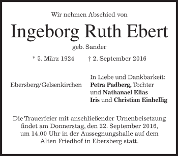 Todesanzeige von Ingeborg Ruth Ebert von merkurtz