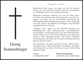 Todesanzeige von Georg Sonnenberger von merkurtz