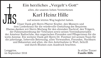 Todesanzeige von Karl Heinz Hille von merkurtz
