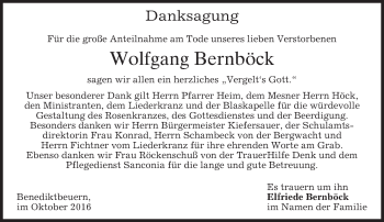 Todesanzeige von Wolfgang Bernböck von merkurtz
