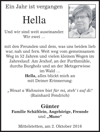 Todesanzeige von Hella  von merkurtz