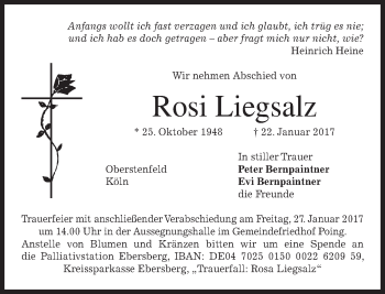 Todesanzeige von Rosi Liegsalz von merkurtz