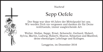 Todesanzeige von Sepp Oefele von merkurtz