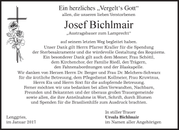 Todesanzeige von Josef Bichlmair von merkurtz