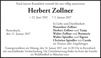 Todesanzeige von Herbert Zollner von merkurtz