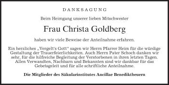 Todesanzeige von Christa Goldberg von merkurtz