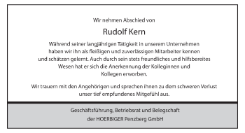 Todesanzeige von Rudolf Kern von merkurtz