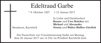 Todesanzeige von Edeltraud Garbe von merkurtz