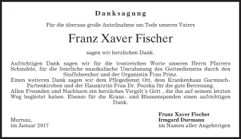 Todesanzeige von Xaver Fischer von merkurtz
