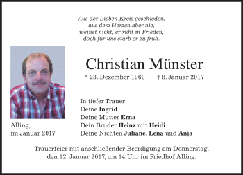 Todesanzeige von Christian Münster von merkurtz