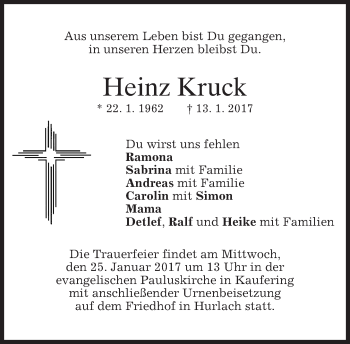 Todesanzeige von Heinz Kruck von merkurtz