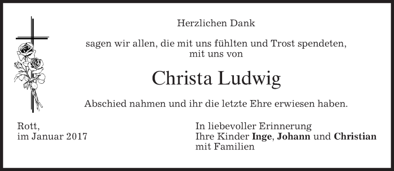  Traueranzeige für Christa Ludwig vom 10.01.2017 aus merkurtz