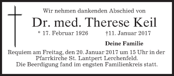Todesanzeige von Therese Keil von merkurtz
