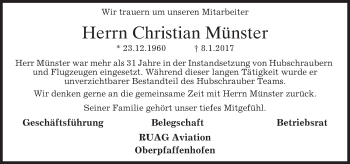 Todesanzeige von Christian Münster von merkurtz