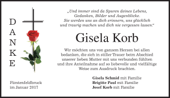 Todesanzeige von Gisela Korb von merkurtz