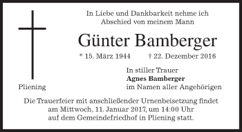 Todesanzeige von Günter Bamberger von merkurtz