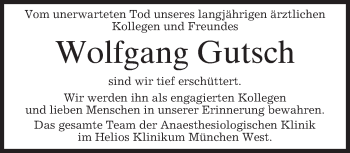 Todesanzeige von Wolfgang Gutsch von merkurtz