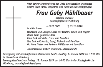 Todesanzeige von Gaby Mühlbauer von merkurtz