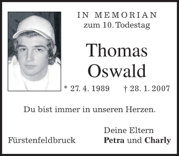 Todesanzeige von Thomas Oswald von merkurtz