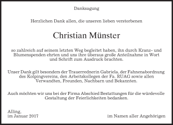 Todesanzeige von Christian Münster von merkurtz