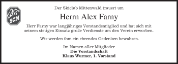 Todesanzeige von Alex Farny von merkurtz