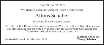 Todesanzeige von Alfons Schaber von merkurtz