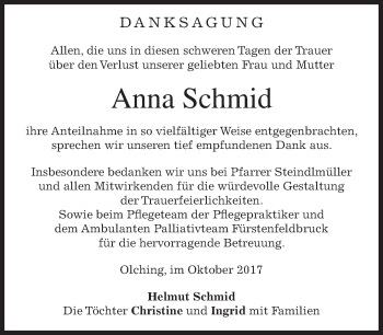 Todesanzeige von Anna Schmid von merkurtz