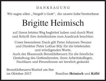 Todesanzeige von Brigitte Heimisch von merkurtz