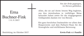 Todesanzeige von Erna Buchner-Fink von merkurtz