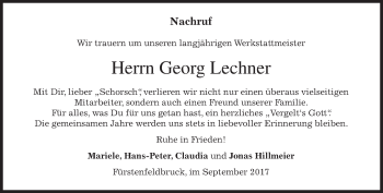 Todesanzeige von Georg Lechner von merkurtz