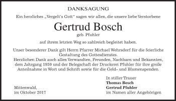Todesanzeige von Gertrud Bosch von merkurtz