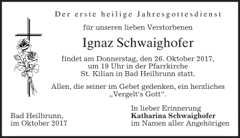 Todesanzeige von Ignaz Schwaighofer von merkurtz