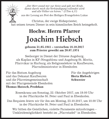 Todesanzeige von Joachim Hiebsch von merkurtz