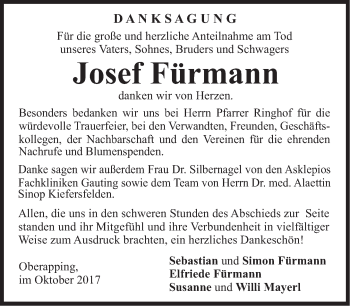 Todesanzeige von Josef Fürmann von merkurtz