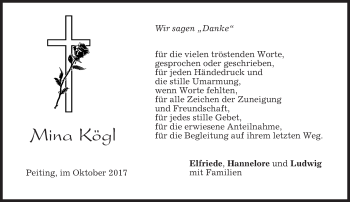 Todesanzeige von Mina Kögl von merkurtz