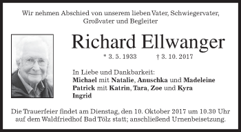 Todesanzeige von Richard Ellwanger von merkurtz