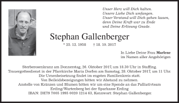 Todesanzeige von Stephan Gallenberger von merkurtz