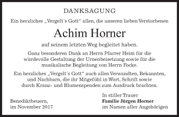 Todesanzeige von Achim Horner von merkurtz