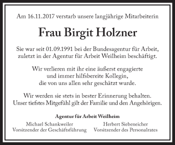 Todesanzeige von Birgit Holzner von merkurtz