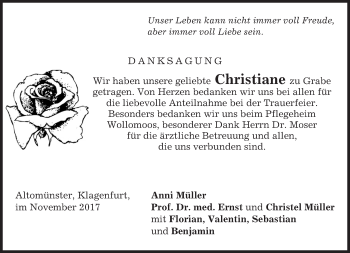 Todesanzeige von Christiane  von merkurtz