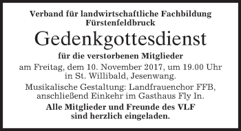 Todesanzeige von Gedenkgottesdienst Verband für landwirtschaftliche Fachbildung von merkurtz