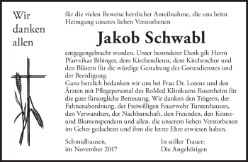 Todesanzeige von Jakob Schwabl von merkurtz