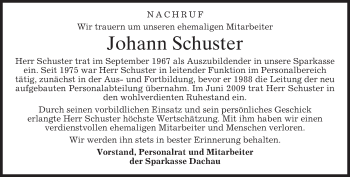 Todesanzeige von Johann Schuster von merkurtz