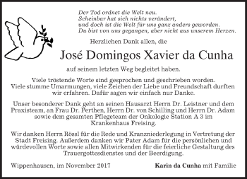 Todesanzeige von Jos Domingos Xavier da Cunha von merkurtz