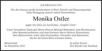 Todesanzeige von Monika Ostler von merkurtz
