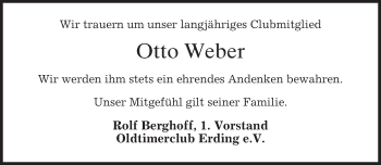 Todesanzeige von Otto Weber von merkurtz