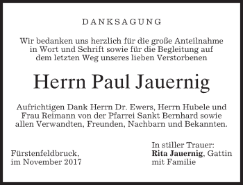 Todesanzeige von Paul Jauernig von merkurtz