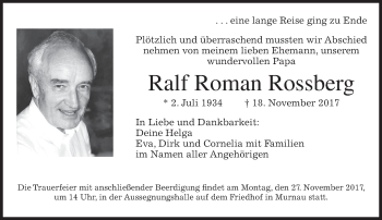 Todesanzeige von Ralf Roman Rossberg von merkurtz