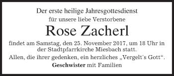 Todesanzeige von Rose Zacherl von merkurtz