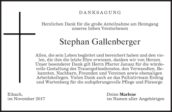 Todesanzeige von Stephan Gallenberger von merkurtz